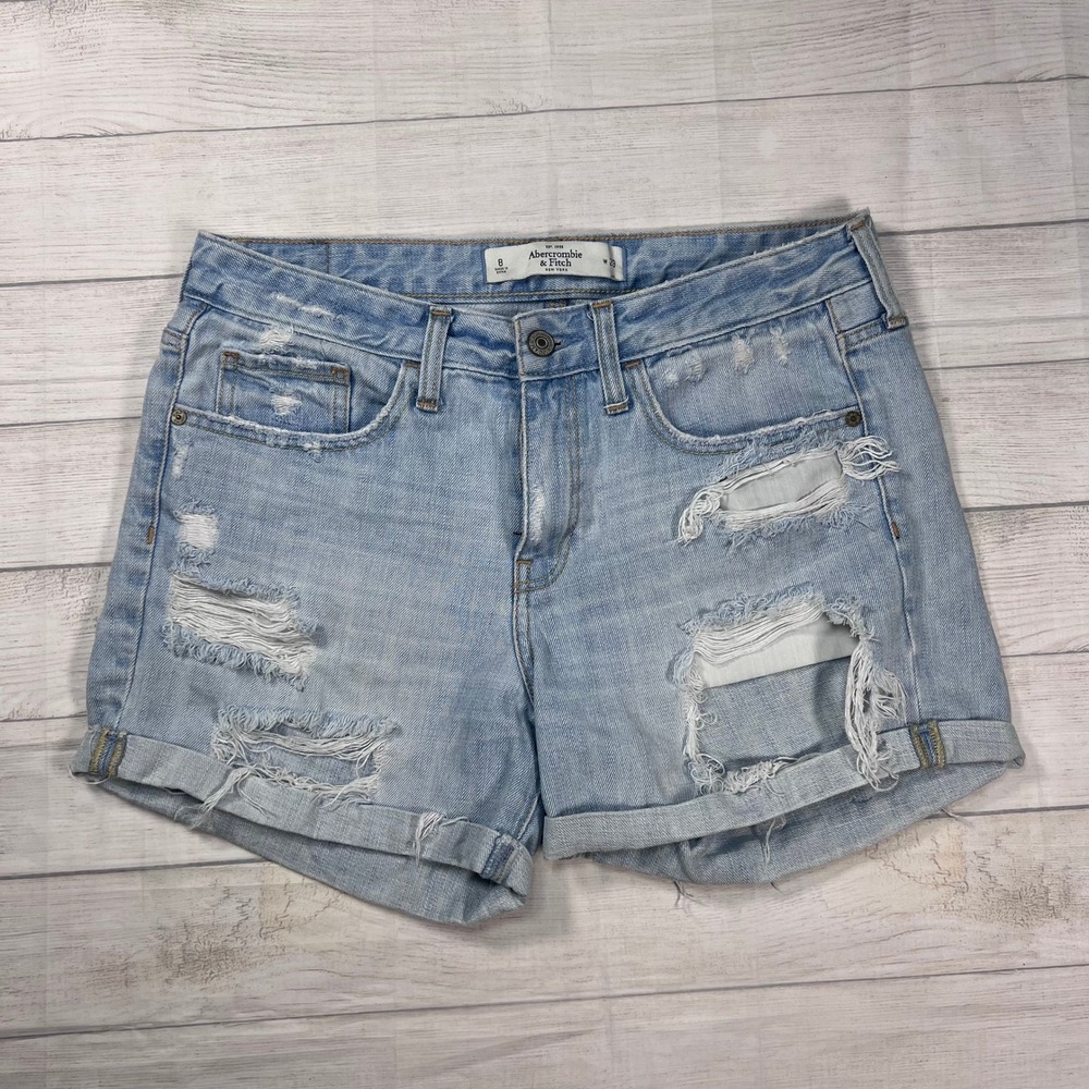 Abercrombie & Fitch Denim Shorts Size 8 Light Wash Distressed Cuffed Ripped